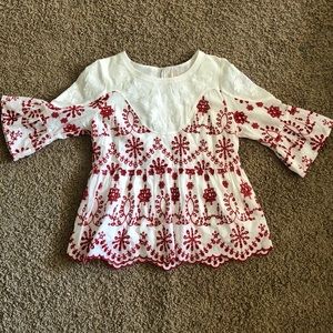 When Skies Are Blue, Red & white lace top